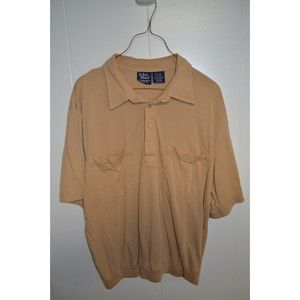 VTG John Blair Mens Banded Waist Polo Shirt Retro Tan, 4 buttons Sz XL